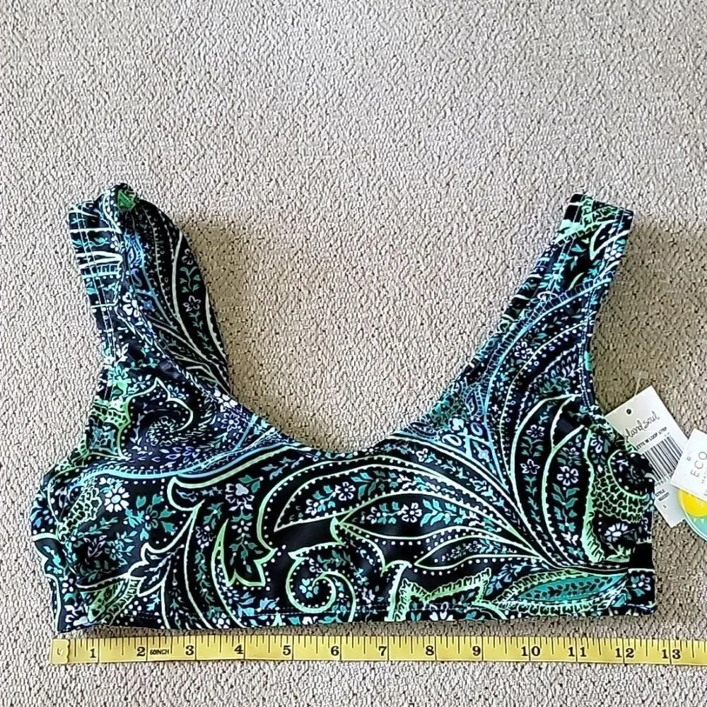 Island Soul Black Blue Green Paisley Bralette Swimsuit Bikini Top- Size Small